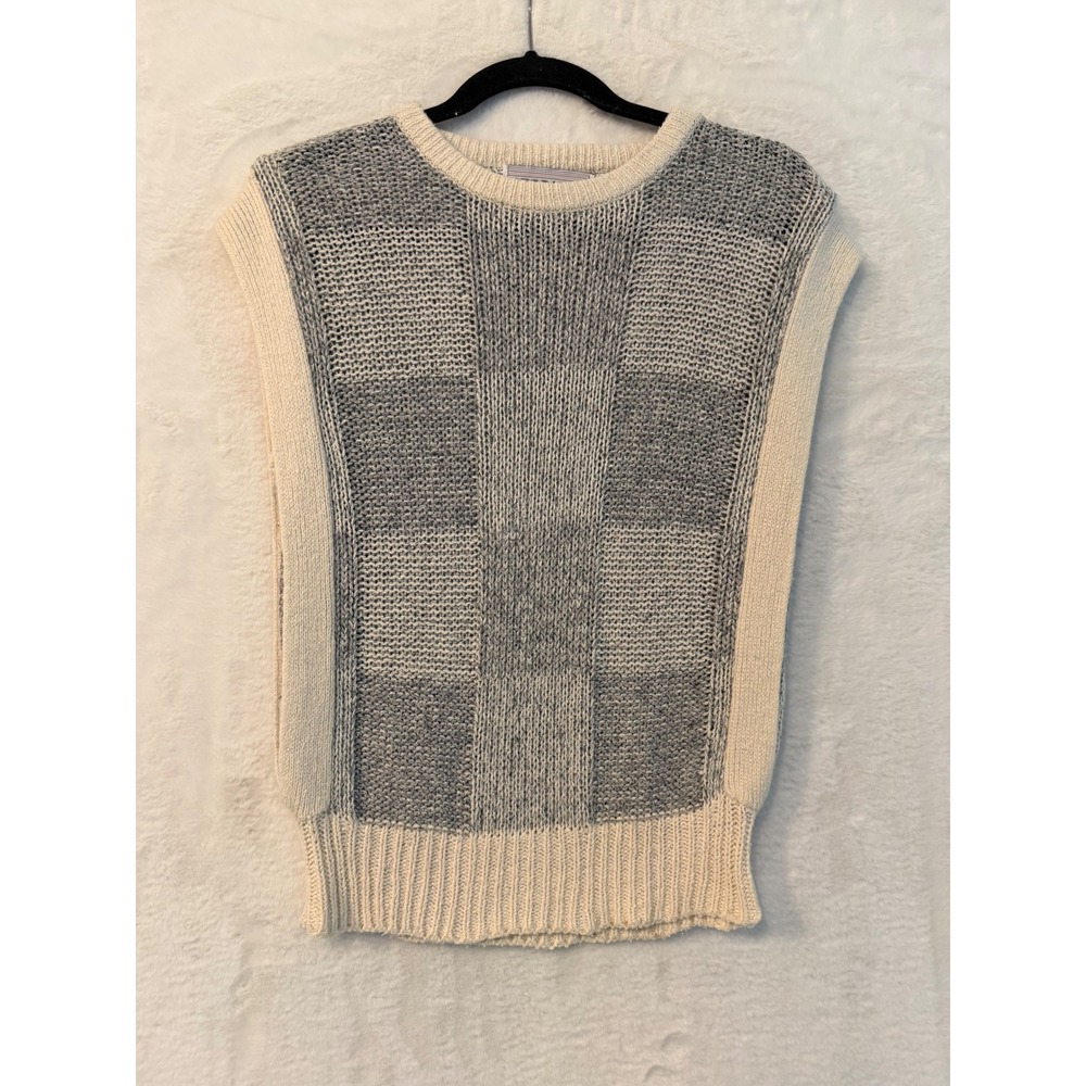 Gess Who Vintage Silk Angora Knit Sweater Vest L Gray Cream Checkered Sleeveless